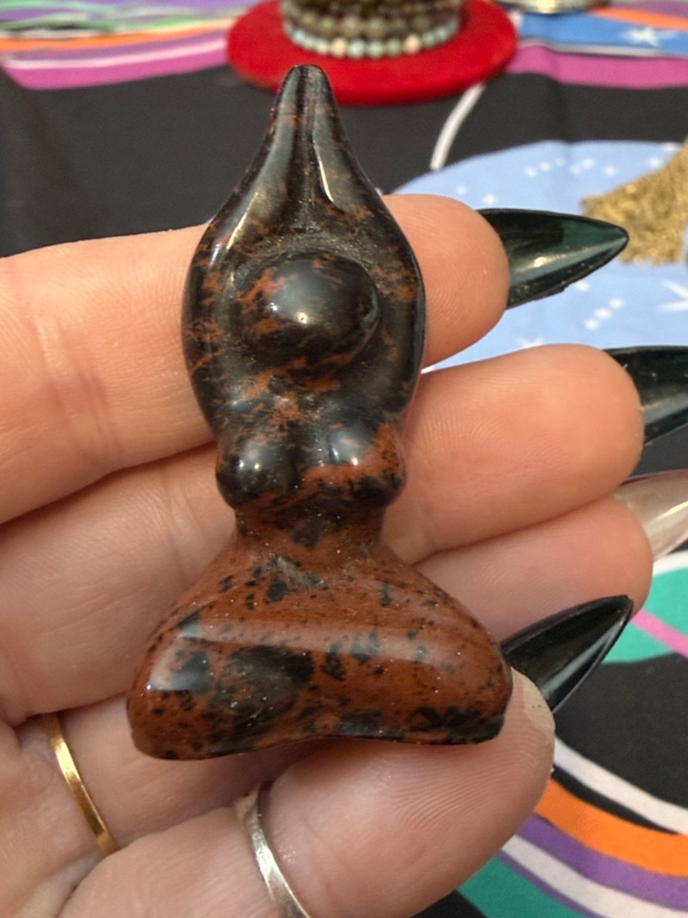 Hand-Carved Red and Black Stone Goddess Figurine mahogany obsidian
